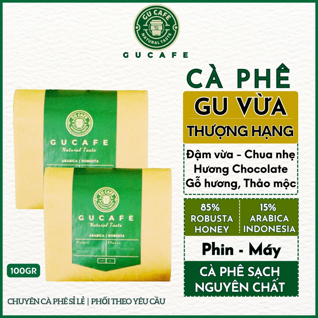 [100gr] Cà Phê Nguyên Chất Pha Phin Pha Máy GUCAFE , Cafe Hữu Cơ, Sạch, Rang Mộc