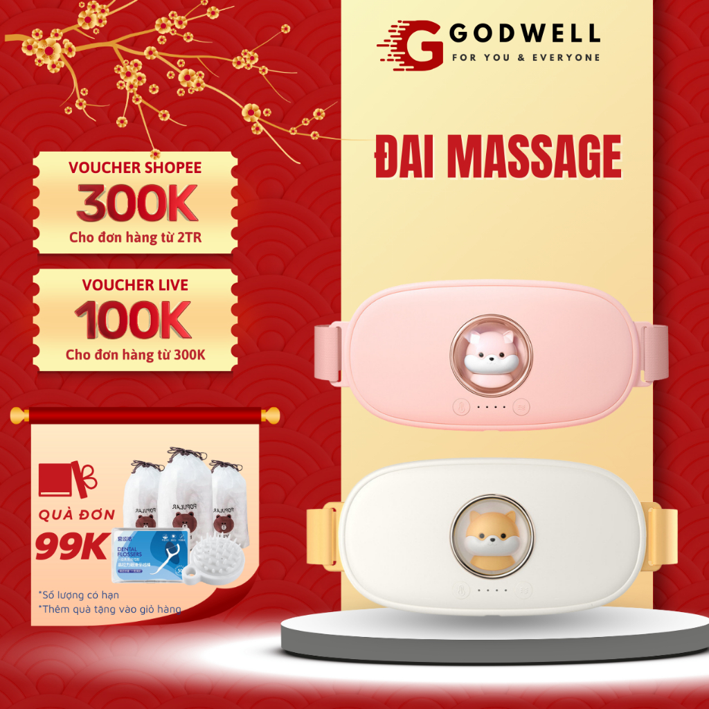 Đai massage giảm đau bụng làm ấm bụng GODWELL túi sưởi ấm bụng cho phụ nữ