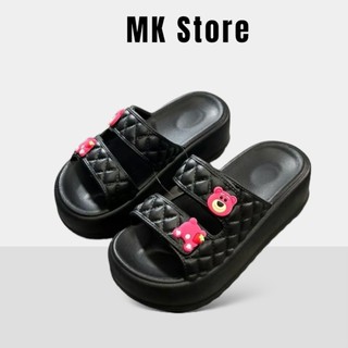 Dép bánh mì gấu dâu 2 quai trần trám đế cao 6cm chất eva siêu nhẹ chống nước đi mưa đi biển - DL231