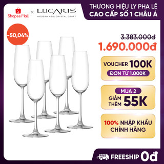 Bộ 6 ly uống rượu vang sâm panh pha lê cao cấp lucaris champagne 245ml nhập khẩu chính hãng sang trọng - lavish s16cp09