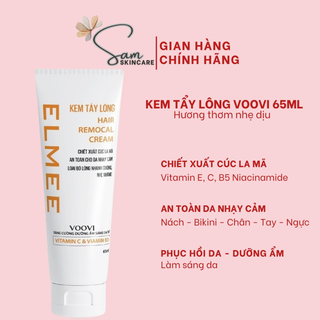Kem tẩy lông Elmee tẩy sạch lông vùng da nhạy cảm như nách ngực tay chân bikini an toàn nhẹ dịu không đau rát 65g