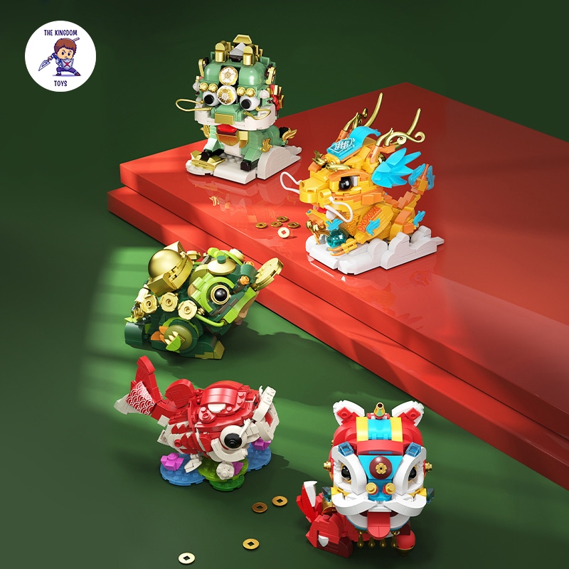 Đồ Chơi Lắp Ráp Linh Vật Kỳ Lân / Tỳ Hưu / Rồng / Cóc Thần Tài / Cá Chép Mô Hình Trang Trí Ngày Tết Phong Thủy Jaki