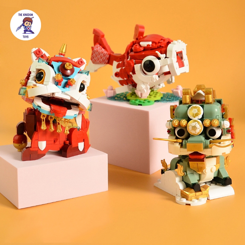 Đồ Chơi Lắp Ráp Linh Vật Kỳ Lân / Tỳ Hưu / Rồng / Cóc Thần Tài / Cá Chép Mô Hình Trang Trí Ngày Tết Phong Thủy Jaki
