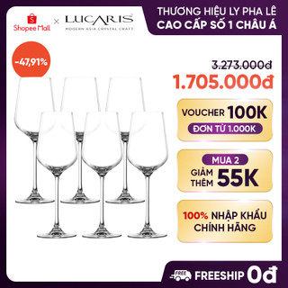 Bộ 6 ly uống rượu vang trắng pha lê cao cấp lucaris chardonnay 425ml nhập khẩu chính hãng không chì - hongkong s04cd15