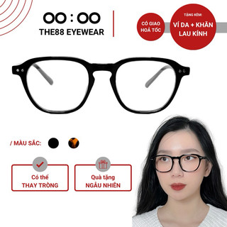 Gọng kính nam nữ THE88 dáng tròn 2 chấm cao cấp tròng 0 độ giả cận KC37