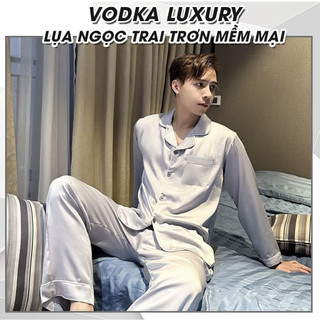 Đồ ngủ nam lụa mềm mại bộ đồ pijama nam lụa ngọc trai màu xám trơn cao cấp t16nt - vodka luxury