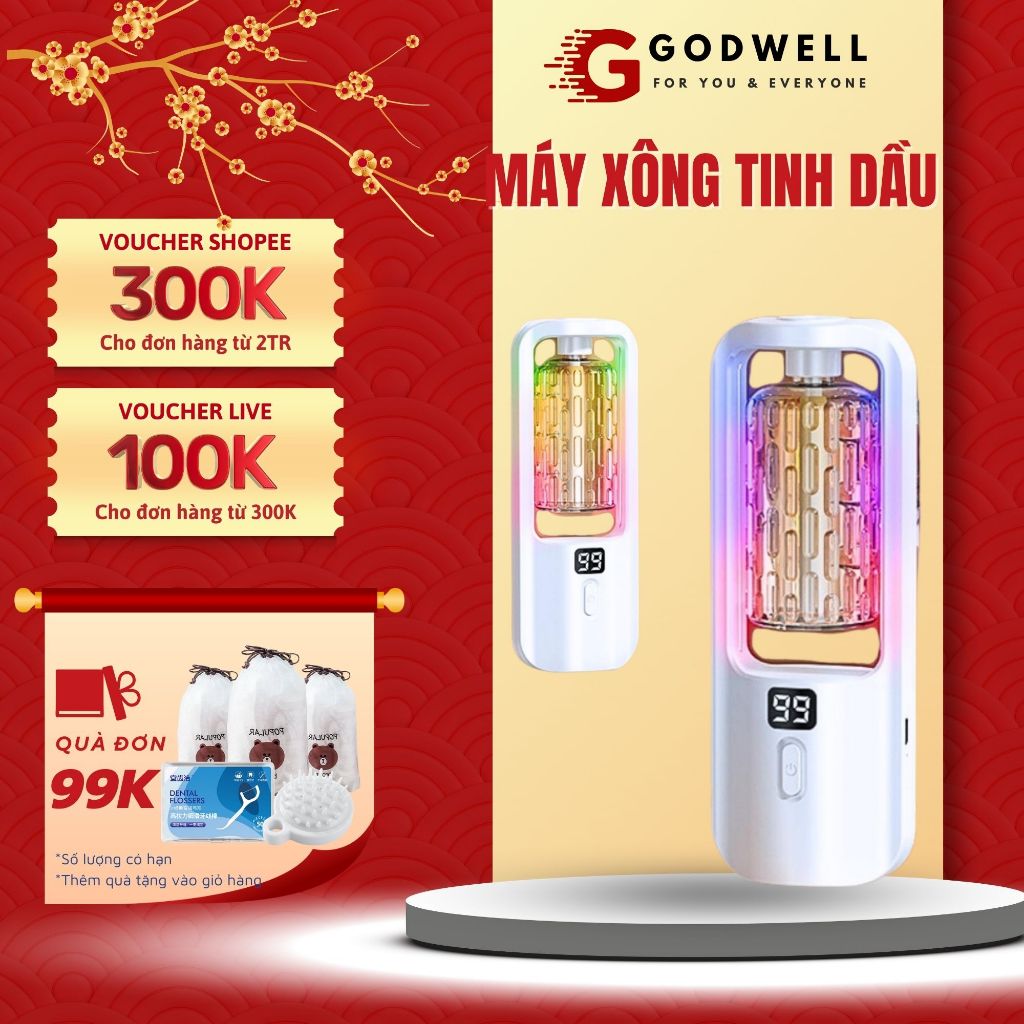 Máy xông tinh dầu GODWELL khuếch tán tinh dầu trong phòng 5 chế độ xông hương thơm nhe dịu