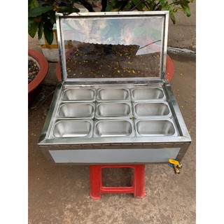 Thùng đựng đá giữ lạnh khay topping trà sữa chè có nắp kính lớn