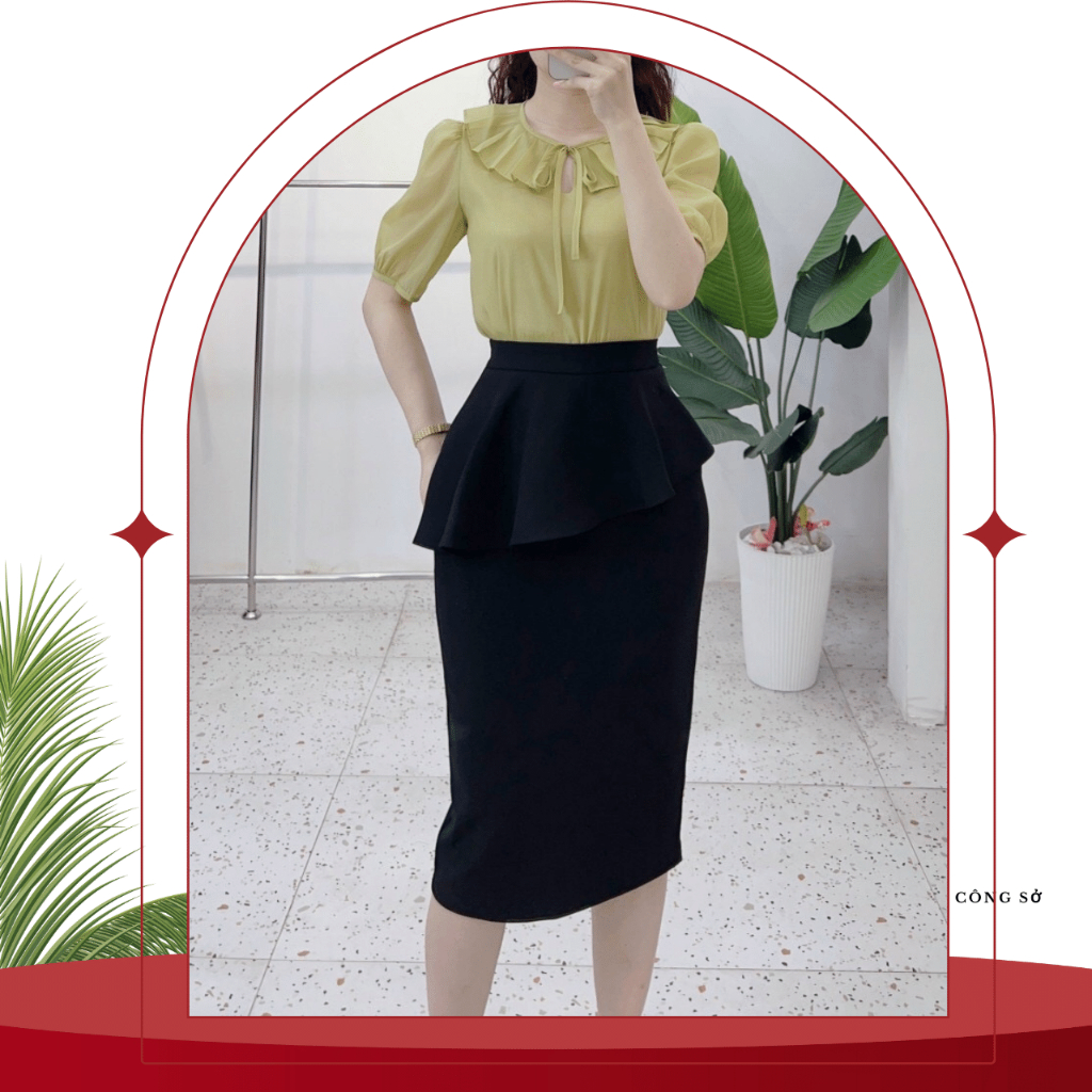 Chân Váy Công Sở Oxatyl Dáng Ôm Phối Viền Bèo Dấu Bụng Mã CV21