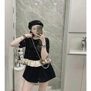 Sét bộ nhung màu đen phối kim tuyến lấp lánh