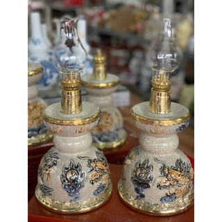 Đèn Chuông bọc đồng men rạn sen/rồng cao cấp Bát tràng