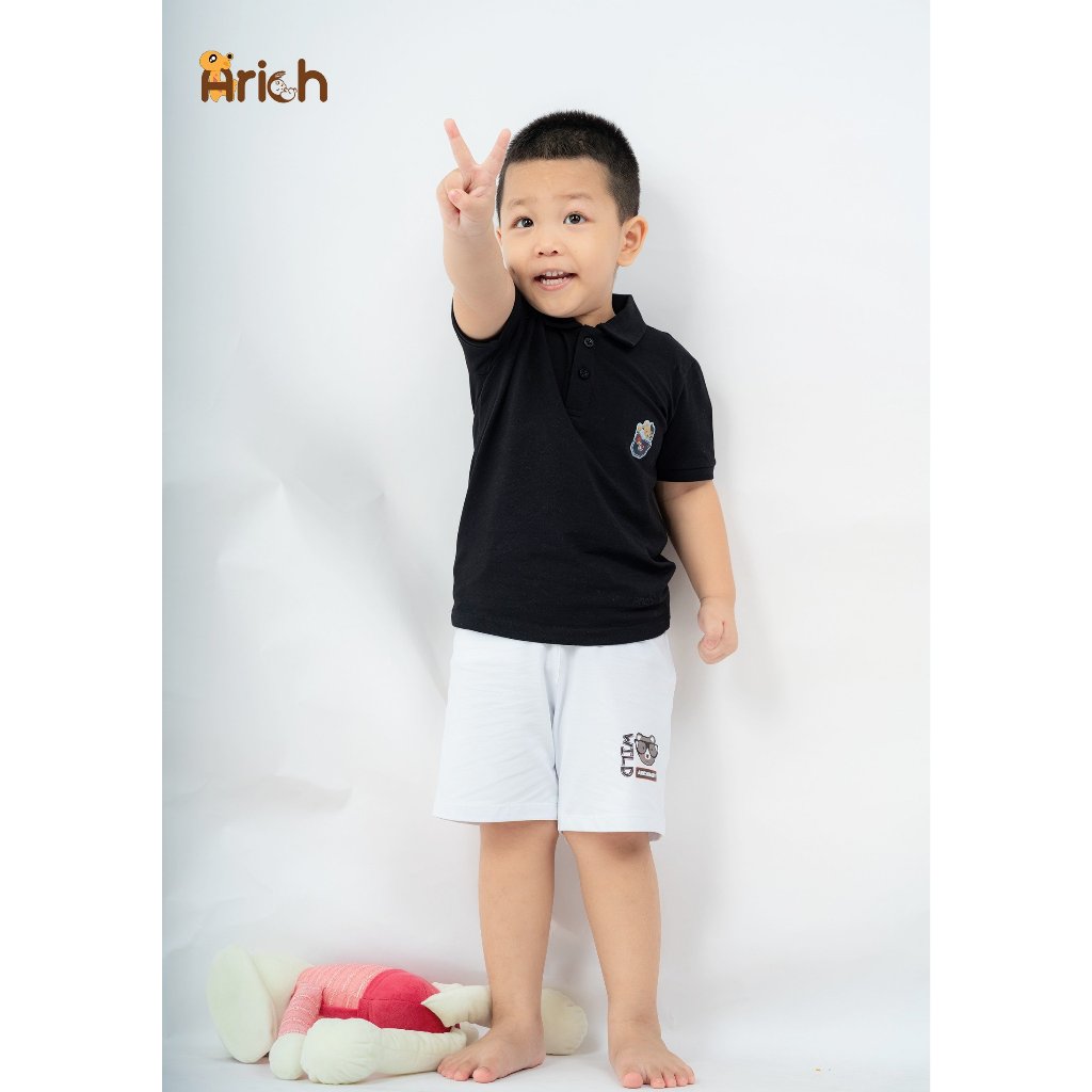 Size 11kg đến 35kg, Áo Polo modal in hình Gấu Teddy Arich