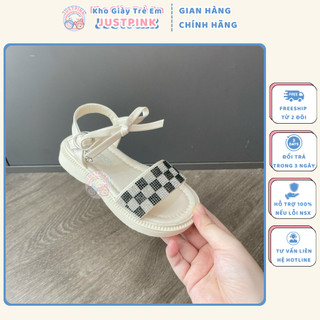 Giày sandal đính hạt trắng đen xinh xắn cho bé gái 3 - 6 tuổi - GTE16