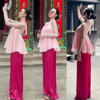 Set yếm nữ quần dài , áo yếm hở lưng kèm quần dàu chất lụa mềm