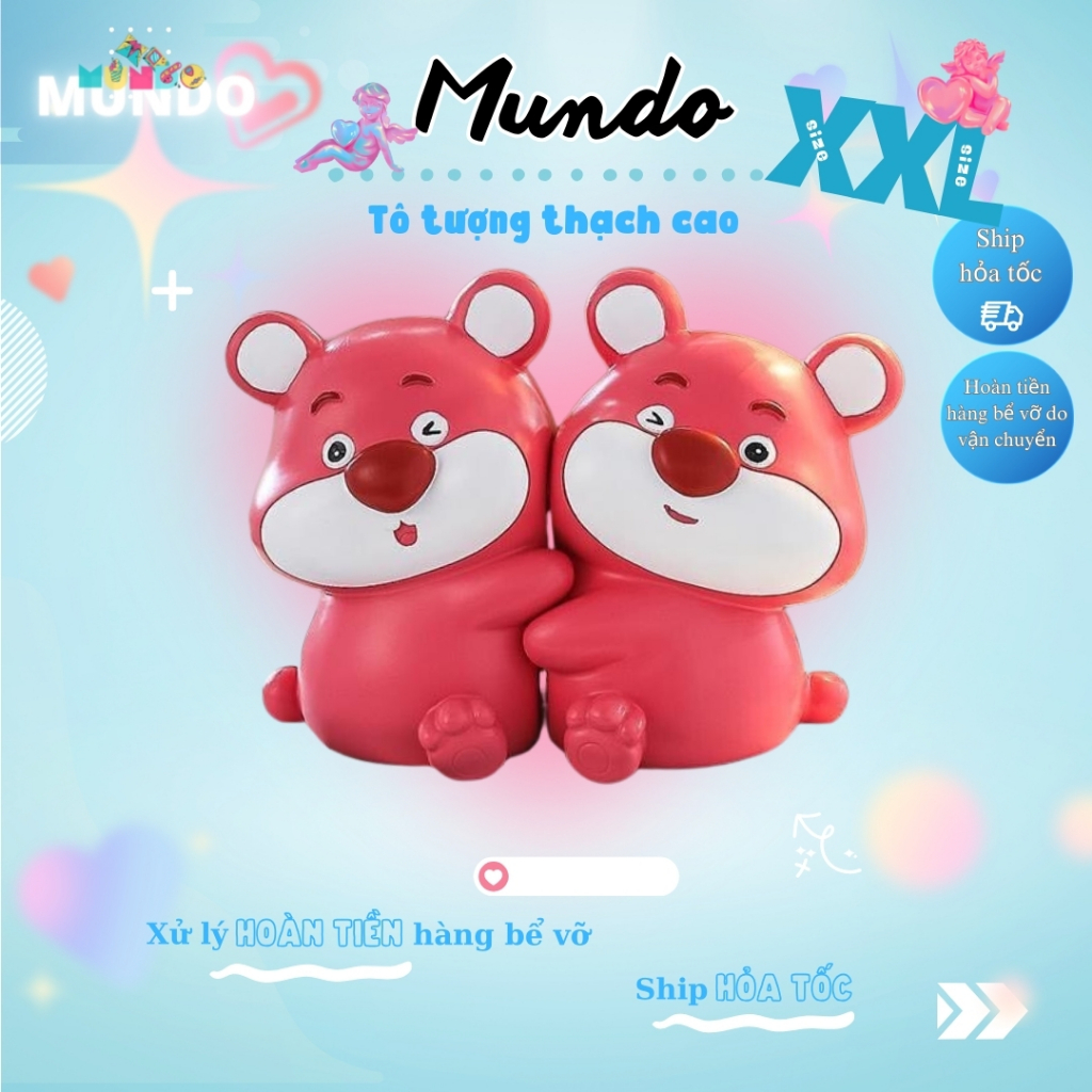 [MUNDO] Tô Tượng Thạch Cao Cặp Đôi Gấu Dâu Ôm Nhau SIZE XXL – Valentine Cute, Tượng Tô Màu DIY