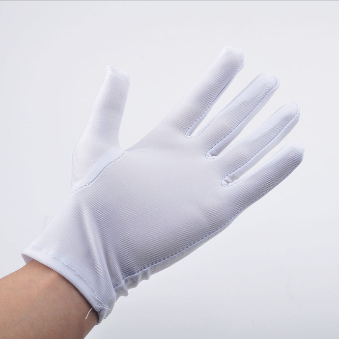 Đôi găng tay trắng vải polyester dùng giới thiệu trưng bày sản phẩm,nghi lễ, làm đồ handmade, DIY