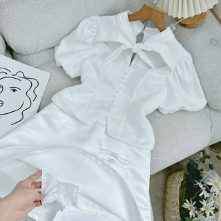 SET ÁO GẤM HOA TAY PHỒNG - CHÂN VÁY