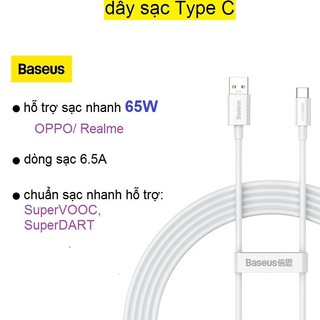 Dây sạc oppo type c baseus superior series super vooc fast charging data cable usb to type-c 65w