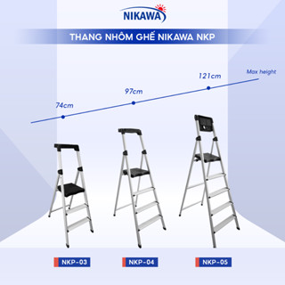 Thang nhôm ghế Nikawa 3-4-5 bậc, NKP-05 có khay để dụng cụ, bậc trên cùng lớn, siêu nhẹ, có tay vịn