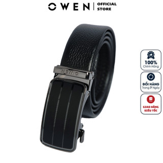 Thắt lưng da nam cao cấp OWEN BELT232612 dây màu đen Da bò thật 100% không phồng rộp, bong tróc. mặt khóa trượt tự động