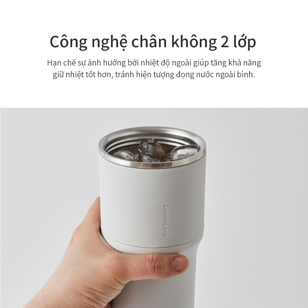 Ly giữ nhiệt LocknLock Metro Drive 650ml LHC4277S Màu Trắng - Hàng Chính Hãng, Thép không gỉ, kèm ống hút và cọ - K-MALL