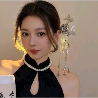 Trâm cài tóc hoa phối bướm tua rua chuông gió