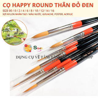 [ TÂM TÂM ] Cọ vẽ Happy Round 1845  thân đen đỏ , cọ đầu tròn vẽ màu nước , poster , acrylic, gouache