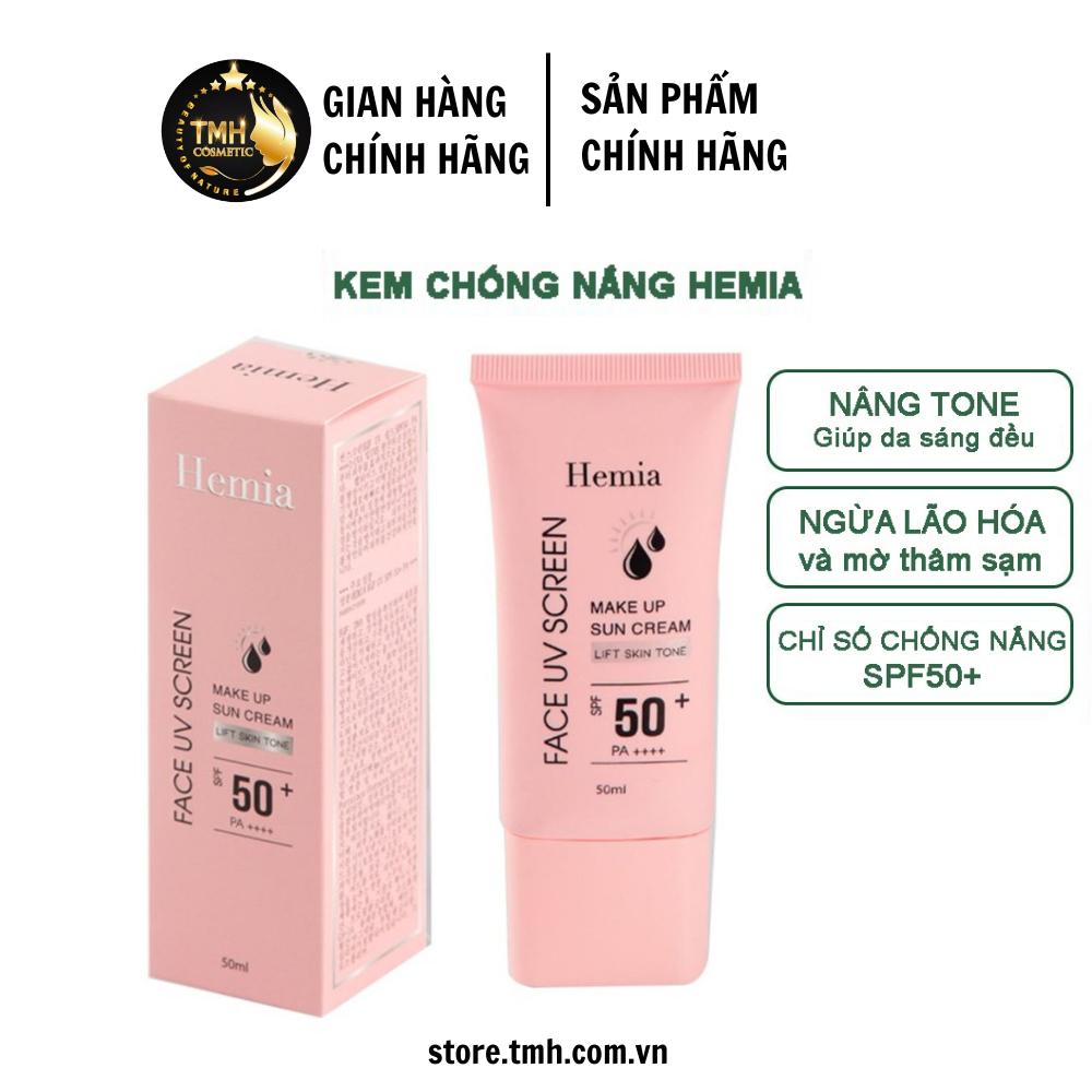 Kem chống nắng Hemia nâng tone trắng da kiềm dầu cho da dầu mụn da khô da nhạy cảm nhập khẩu chính hãng Hàn Quốc 50ml