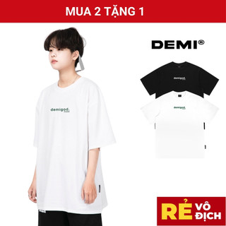 Áo thun unisex tay lỡ form rộng, hình in logo basic màu trắng, đen local brand DEMI | DE-T37