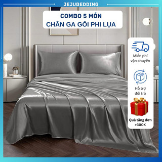 Bộ chăn ga gối phi lụa JejuBedding - Drap phi lụa mát mịn