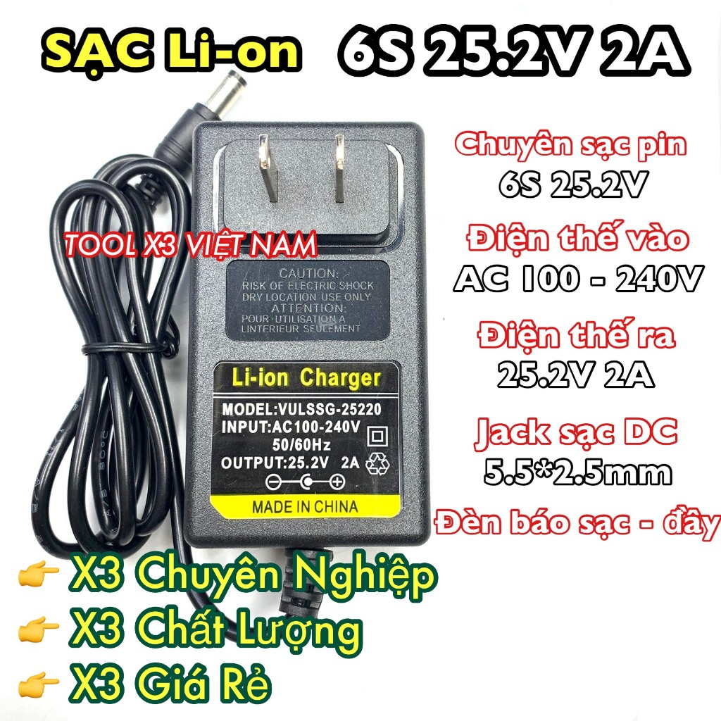 [6S - TV] Sạc Li-on 6S 25.2V 2A có đèn báo đầy (ToolVN)