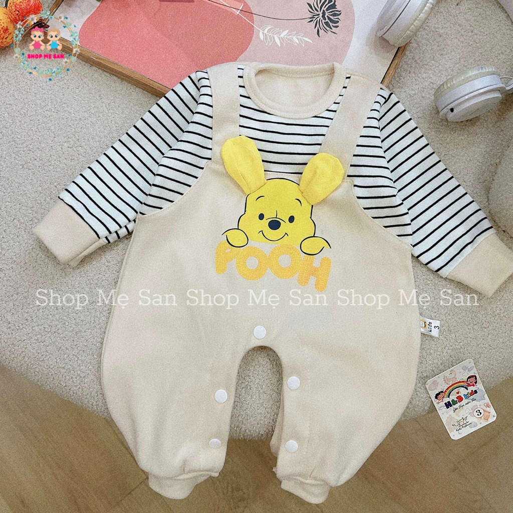 Bodysuit Cho Bé Gái, Bodysuit Cho Bé Trai Dài Tay Chất Liệu Zip Lông Mềm Mịn, Hình Gấu Pooh Dễ Thương - MSD11