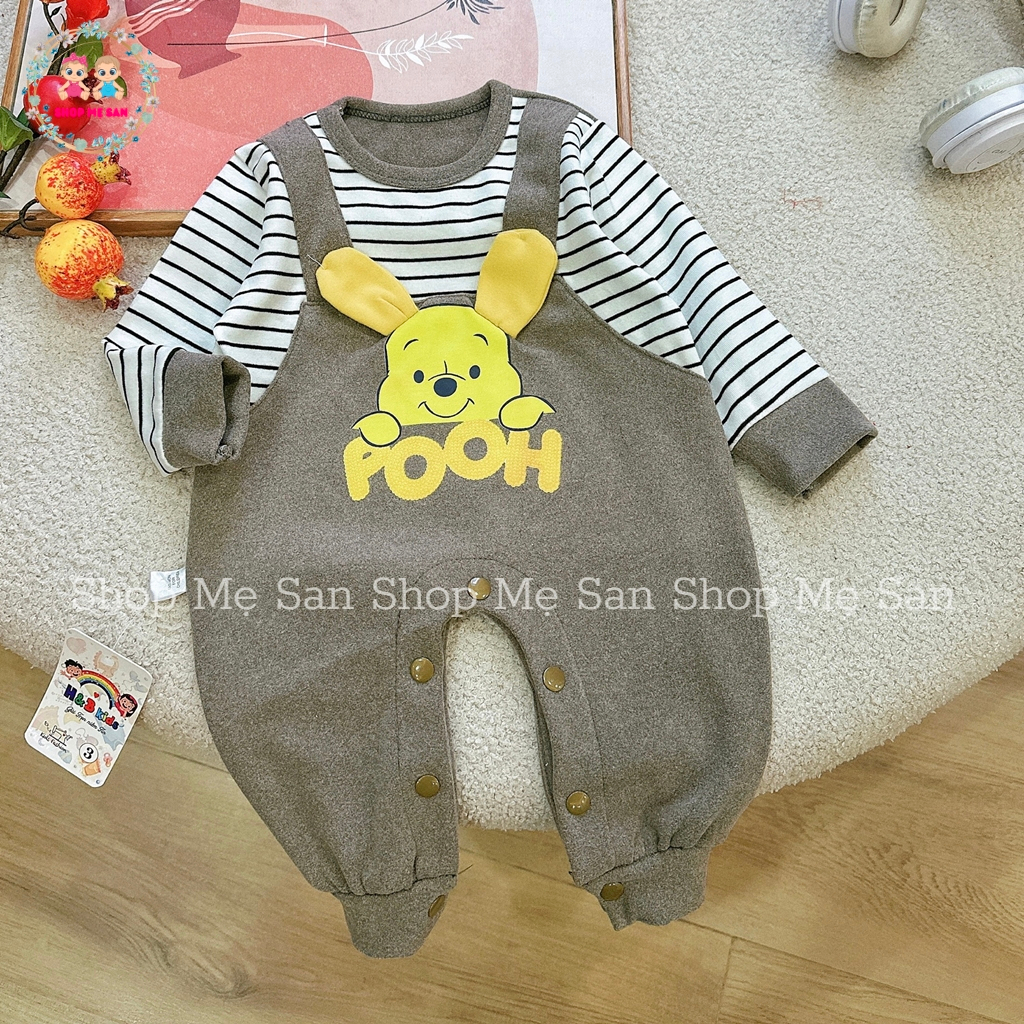 Bodysuit Cho Bé Gái, Bodysuit Cho Bé Trai Dài Tay Chất Liệu Zip Lông Mềm Mịn, Hình Gấu Pooh Dễ Thương - MSD11