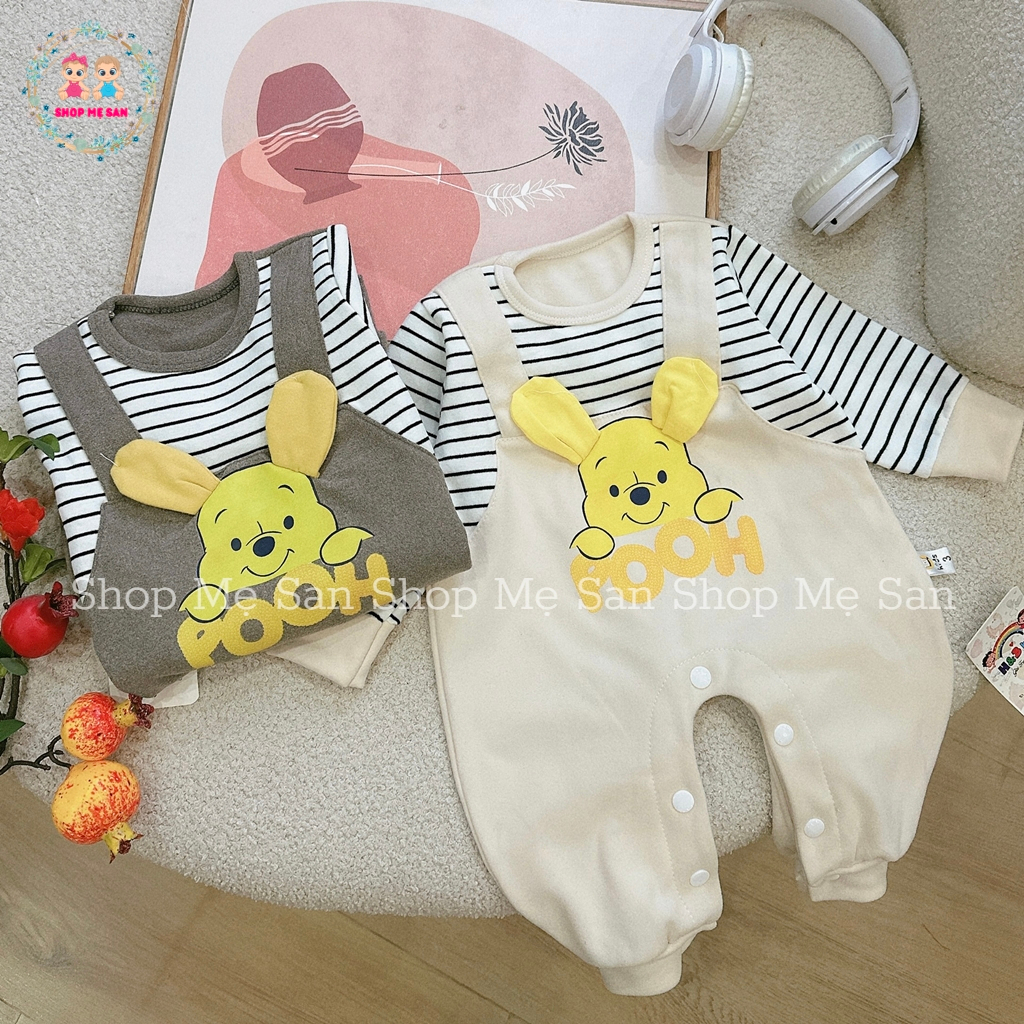 Bodysuit Cho Bé Gái, Bodysuit Cho Bé Trai Dài Tay Chất Liệu Zip Lông Mềm Mịn, Hình Gấu Pooh Dễ Thương - MSD11