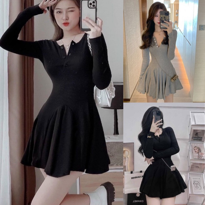 Váy xoè tay dài cúc cổ dáng ngắn ,váy tăm ôm tôn dáng hàng chuẩn