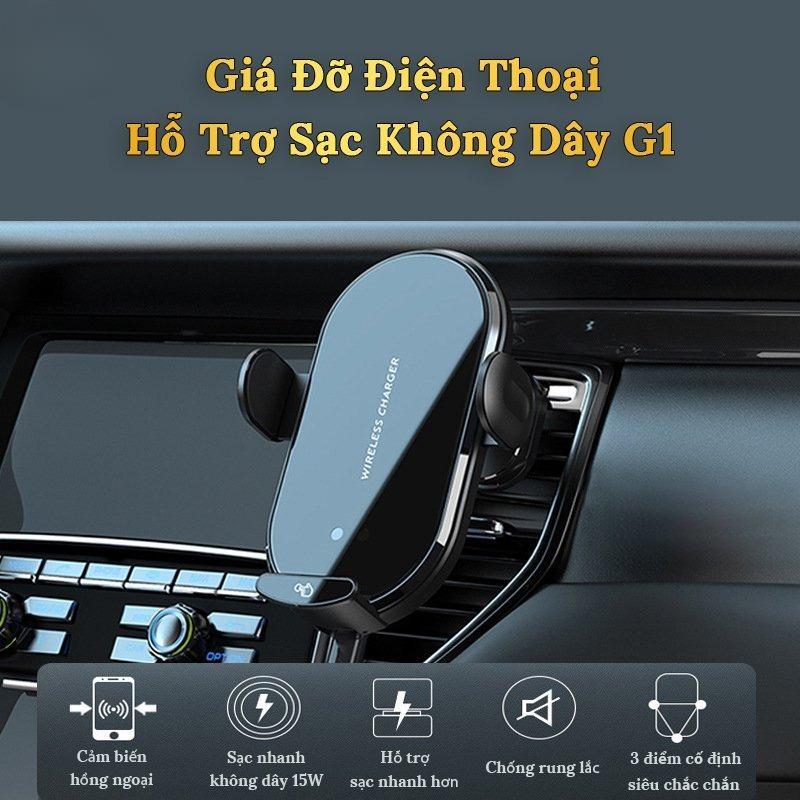 Giá đỡ điện thoại trên ô tô TRUNGCAR kèm sạc không dây kẹp tự động G1 xoay 360 độ gắn cửa khe gió điều hoà GD01