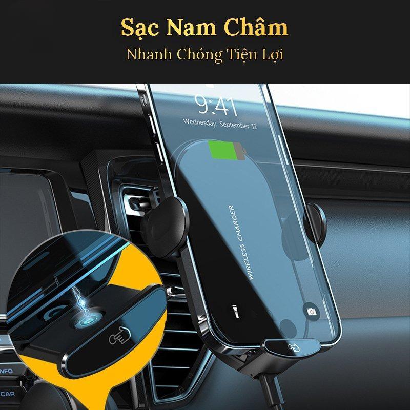 Giá đỡ điện thoại trên ô tô TRUNGCAR kèm sạc không dây kẹp tự động G1 xoay 360 độ gắn cửa khe gió điều hoà GD01