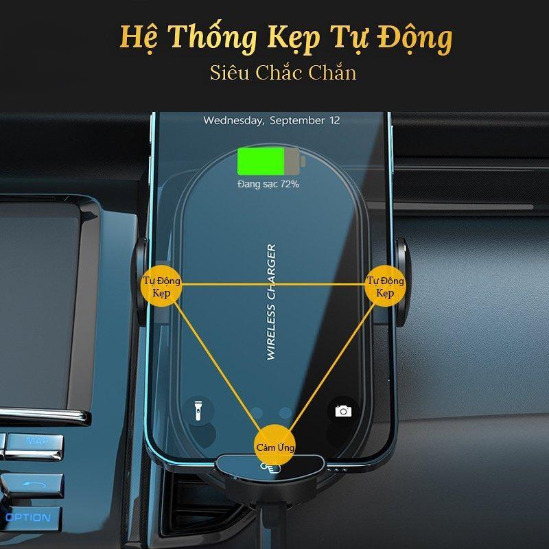 Giá đỡ điện thoại trên ô tô TRUNGCAR kèm sạc không dây kẹp tự động G1 xoay 360 độ gắn cửa khe gió điều hoà GD01