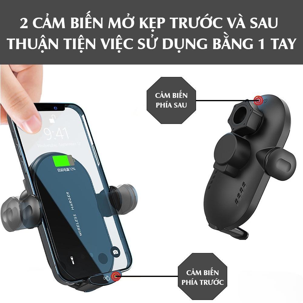 Giá đỡ điện thoại trên ô tô TRUNGCAR kèm sạc không dây kẹp tự động G1 xoay 360 độ gắn cửa khe gió điều hoà GD01