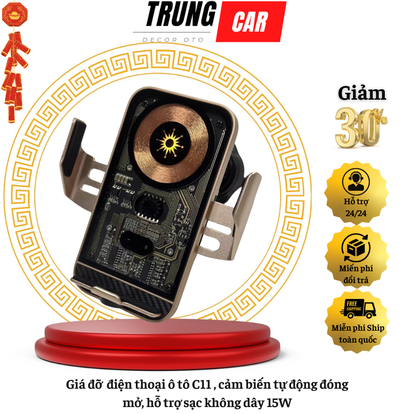 Giá đỡ điện thoại C11 trên Ôtô TRUNGCAR kiêm sạc không dây cảm biến hồng ngoại tự động GD02
