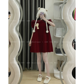 Váy babydoll nhung xuông kèm tag gấu nhỏ tháo rời ( hình chính chủ )