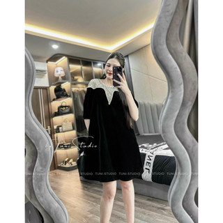 Váy nhung đính đá cổ sm
