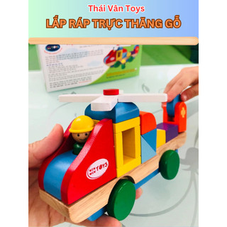 Đồ chơi lắp ghép máy bay trực thăng: đồ chơi lắp ráp gỗ thông minh cho bé
