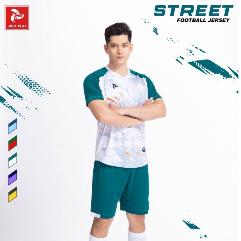 Quần áo bóng đá không logo Street trắng , đồ đá banh thiết kế, in tên số, in áo theo yêu cầu, in lẻ in đội HUNGSPORT TN