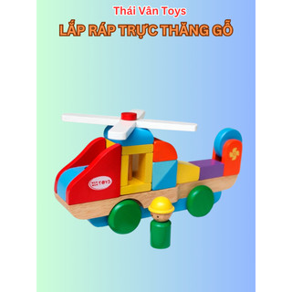 Đồ chơi lắp ráp máy bay trực thăng gỗ: trò chơi lắp ghép thông minh cho bé made in việt nam