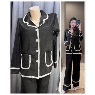 Đồ bộ Pijama mặc nhà đường bo viền sang chảnh - phong cách Quảng Châu,Chất lụa xước Freesize 40-58kg