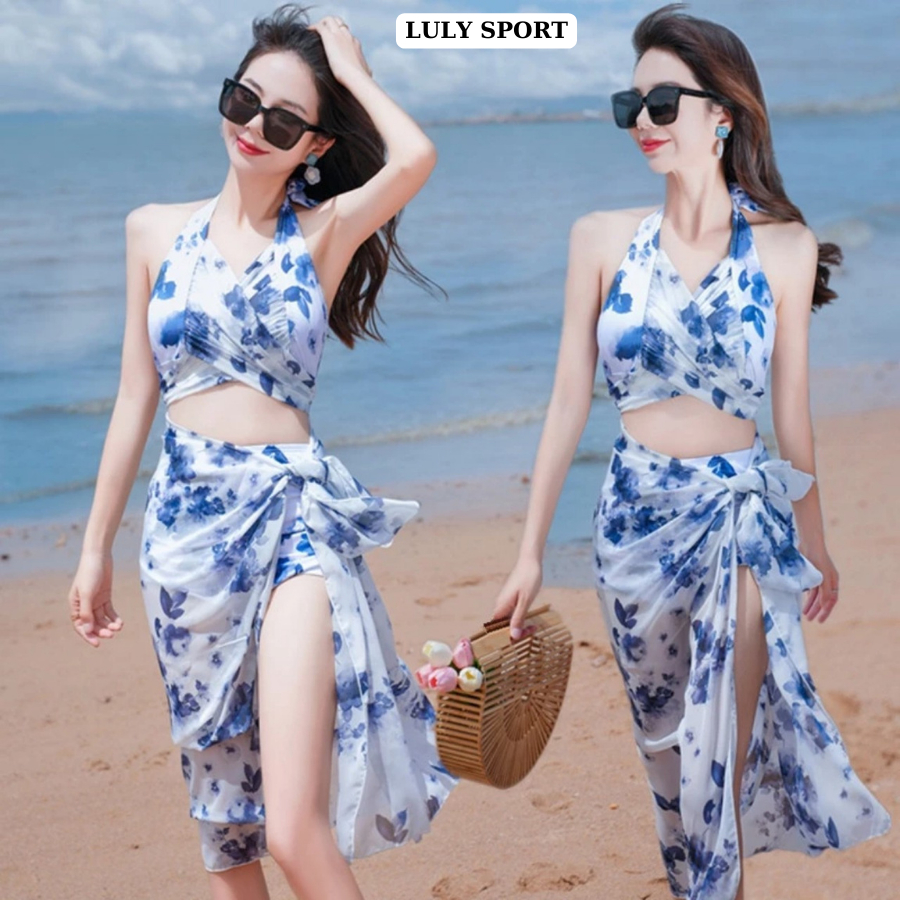Bikini sét 3 món LULY SPOTRT đồ bơi đi biển kèm khăn xinh xắn và gợi cảm