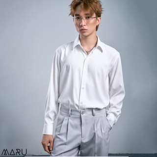 Áo sơ mi nam maru tay dài trơn. maru basic shirt màu trắng.