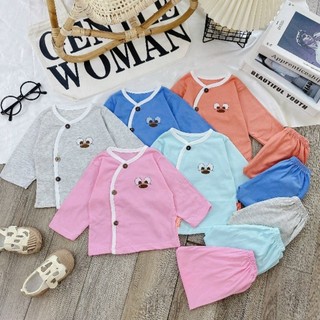 Bộ Quần Áo Dài Sơ Sinh Cotton MĐ Màu Đậm Cho Bé 3-8KG
