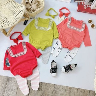 Set Body Cotton Kèm Quần Và Băng Đô Cho Bé Gái